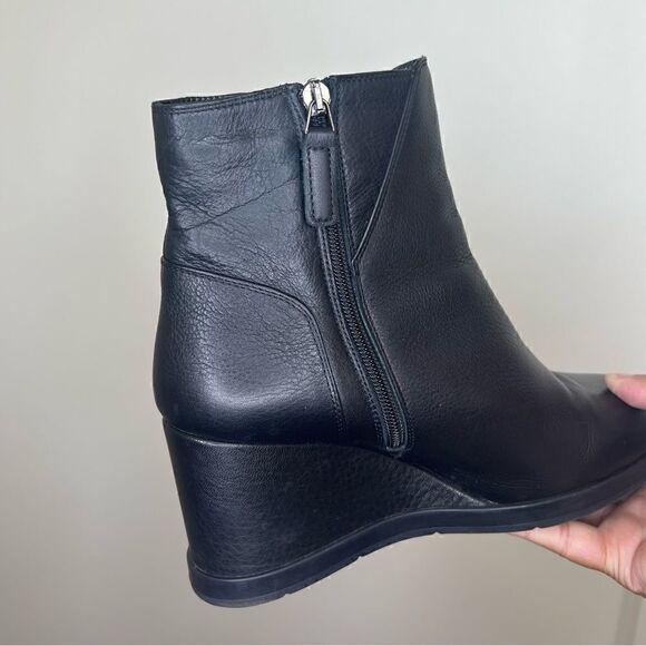 Aquatalia Black Weatherproof Judy Tumbled Calf Leather Wedge Heel Booties 9.5 - Picture 10 of 15